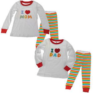 Toddler Costume Girl Boy Kids Clothes Sleepwear Pajama Set I Love Mom Dad