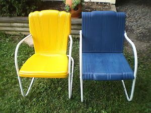 2 Vintage Metal Art Deco Press Design Patio Lawn Chair Retro 1 Rocker 1 Bounce
