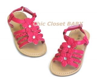 Girls New Baby Infant Floral Slip on Sandals Velcro New Black Summer Toddler