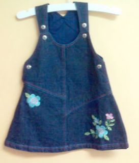 Girl's Indigo Dark Denim Embroidered Dress Jumper 6M 12M 18M 24M