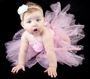 Baby Handmade Light Pink Knotted Tulle Tutu Pink Crochet Tube Top Set NB 24Month