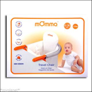 Momma Hook on Universal Travel Chair White Orange Baby Kids 6 36 Months 15kg New