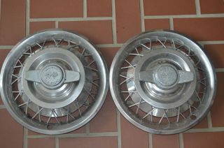 Pair of 14" Chevrolet Hubcaps Wire Spinner 1960s Corvair Corvette Impala Etc