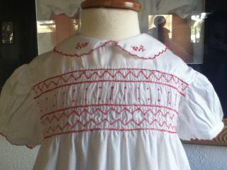 Vintage Pemae Baby Girls' White Smocked Portrait Heirloom Spring Dress 9M 12M