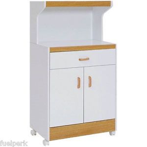 Portable Microwave Kitchen Storage Cart White Drawer Wood Rolling Cabinet