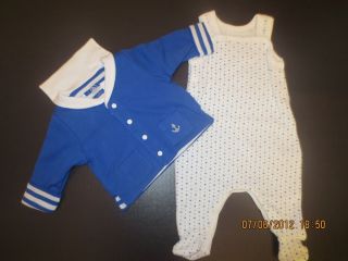 $119 New 1M Newborn Sailor Petit BATEAU Baby Boy 2 Piece Outfit Romper Jacket