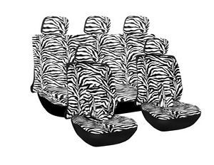 11pc Zebra White Black Animal Print Complete Car Seat Cover Set 