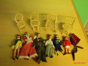 Vintage Rubber Bendable Dollhouse Figures Family Chairs Miniature Doll