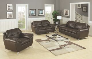 Rhodes 3pc Modern Contemporary Bonded Leather Sofa Loveseat Chair Brown