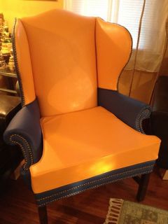 Ralph Lauren Devonshire Wing Chair re Upholstered Mets Colors Blue Orange