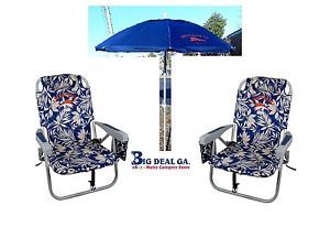 2 Tommy Bahama Backpack Cooler Beach Chairs Hibiscus Blue 7' Beach Umbrella