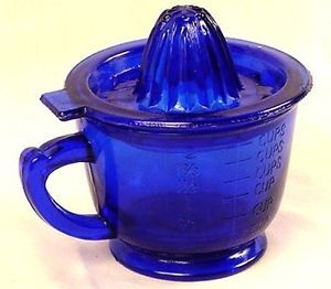 Cobalt Blue Depression Glass Measuring Cup with Juicer Lid 2 Cups New