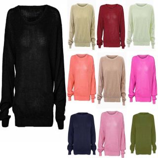 Ladies Long Sleeve Chunky Knitted Oversized Baggy Womens Plain Jumper Top 8 14