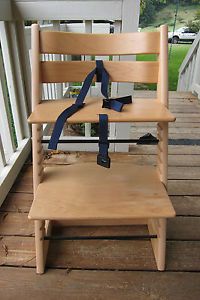 Stokke Natural Wood High Chair Kinderzeat Three Point Harness Toddler to Adult