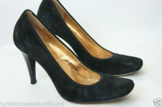 A329 Tahari Women's Black Suede Enya Pumps Shoes Square Toe 3 5" Heels 6 5 M 37