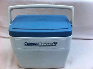 Vintage Coleman Personal 16 Qt Blue Cooler Ice Chest Locking Lid Cup Holders