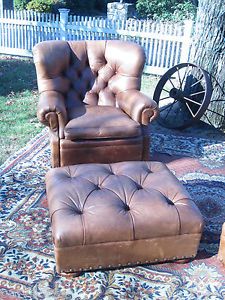 Ralph Lauren Writer's Chair and Ottoman Distressed Leather
