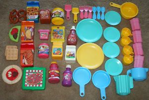 Little Tikes Pretend Play Food Kitchen Plates Cups Skillets Utensils Canned Good