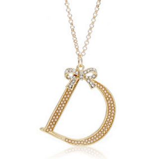 Luxurious 18K Gold GP Crystal Big Letter D Long Chain Necklace 31" New Jewelry