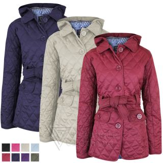 Ladies Womens Quilted Padded Hooded Hoody Rain Coat Jacket Fleece 8 14