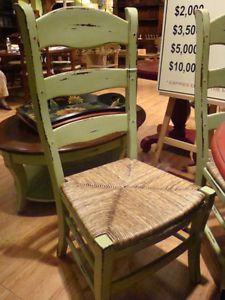 Tall Rush Seat Distressed French Country Ladderback Dining Chair Set of 6 Chairs