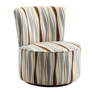 Modern Swirl Stripe Print Round Swivel Accent Chair Brown Ivory Grey Blue New