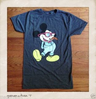 New Mens Mighty Fine Vintage Hipster Mustache Mickey Mouse T Shirt in Gray