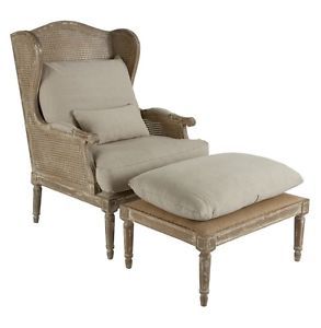 Stephen Hemp French Country Wing Back Chair with Ottoman