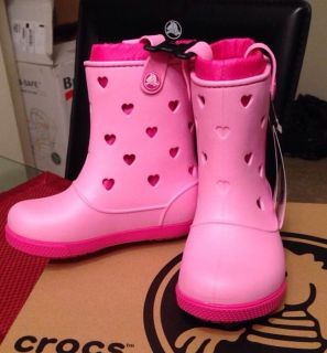 Crocs Crocband Airy Hearts Pink Rain Boots Size 10 Toddler Girl New in Box