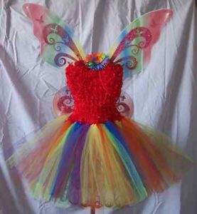 Handmade Girls Rainbow Pixie Butterfly Fairy Princess Tutu Halloween Costume