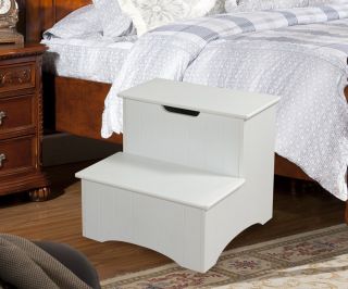 Kings Brand Large White Finish Wood Bedroom Step Stool with Storage New