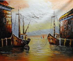 Pallet Knife Oil Painting “Sea Dock Boats ”3 Rainbowart 20 24