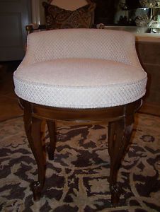Adorable Vintage French Provincial Wood Vanity Chair Seat Swivel Stool