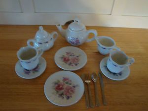 16pc Delton Childs Tea Pary Set Floral Cups Dishes Creamer Sugar Plates Utensils
