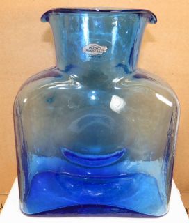 Blenko Art Glass Sky Blue Water Bottle Pitcher Duoble Spout Jug Decanter Carafe