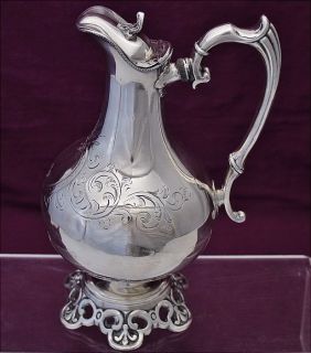 LOVELYC1890 Victorian Hand Made Etched Silver Plate Claret Jug Wine Ewer Pitcher