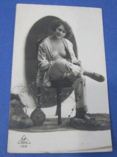 Vtg 20s Deco Risque French Nude Girl RPPC Postcard