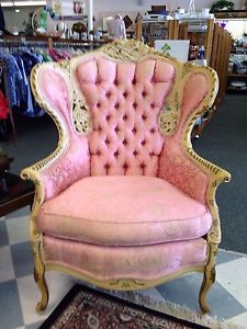 Shabby Chic Pink French Provincial Style Wingback Parlor Chair