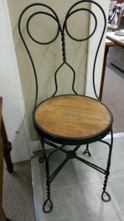 Antique Twisted Metal Ice Cream Parlor Chair with Wooden Seat