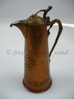 Carl Deffner Art Nouveau Wine Decanter Jugendstil Copper Brass Jug Pot Pitcher