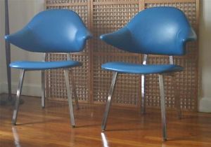 2 Retro Mod Chairs Vintage 1960's Mid Century Modern Furniture Blue Side Chair