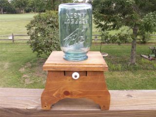 Vintage Hand Crafted Wood Glass Nut Candy Dispenser Blue Ball Canning Jar 9