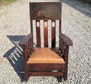 Antique Mission Style Rocker Rocking Chair RARE Original Painting Arts Crafts