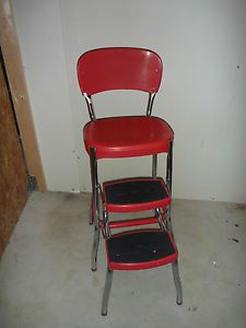 Vintage Retro Red Cosco Styleaire Step Stool Mid Century Kitchen Steel Chair