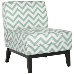 Slipper Accent Blue White Chevron Stripe Print Fabric Chair Modern New