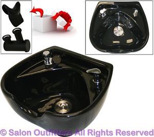 Black Ceramic Round Shampoo Bowl Vacuum Breaker Beauty Barber Salon Equipment