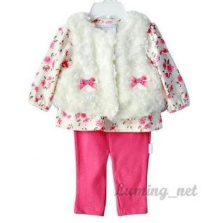 New girls baby Toddler clothes 3Piece Suit Floral T Shirt Vest Pants