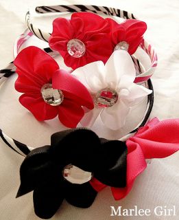 Handmade Headband Thin Zebra Satin Flower Jeweled Pink Purple Black White Baby