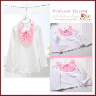 Top Quality Boutique Girl Princess Ruffle Tulle Trim Front Satin Bow Top