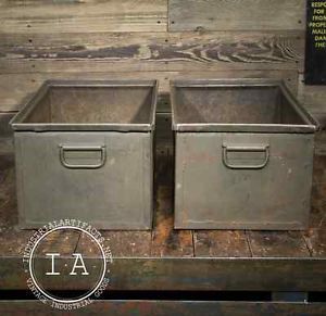 Vintage Industrial Metal Storage Bins Boxes Organizers Totes Drawers Stackable
